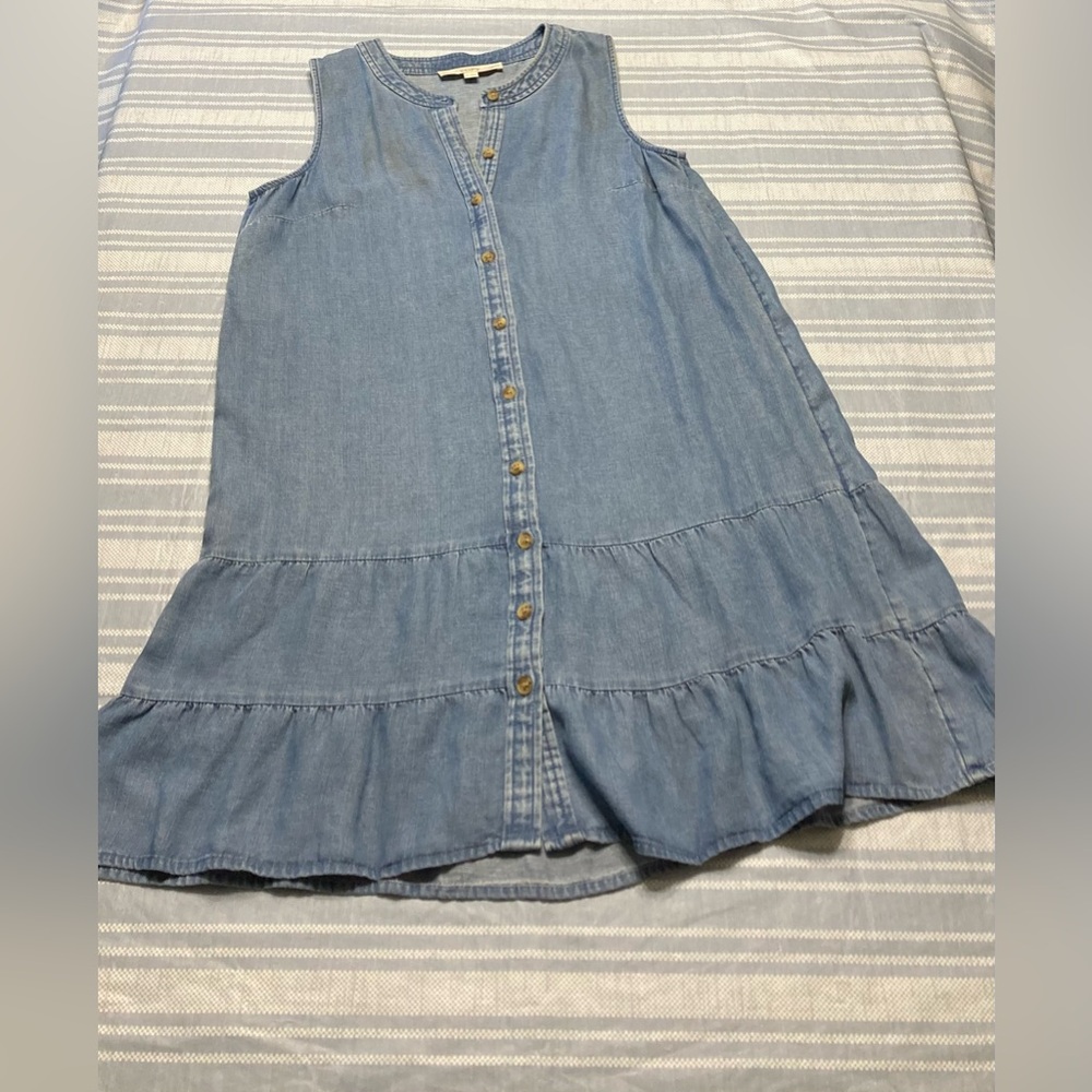 LOFT blue denim button-up dress.
